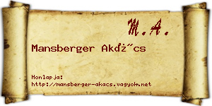 Mansberger Akács névjegykártya